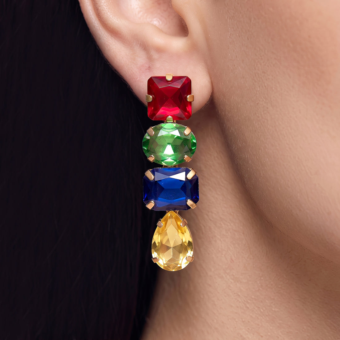 PRAO Earrings Anti-Tarnish Multicolor Crystal Drop