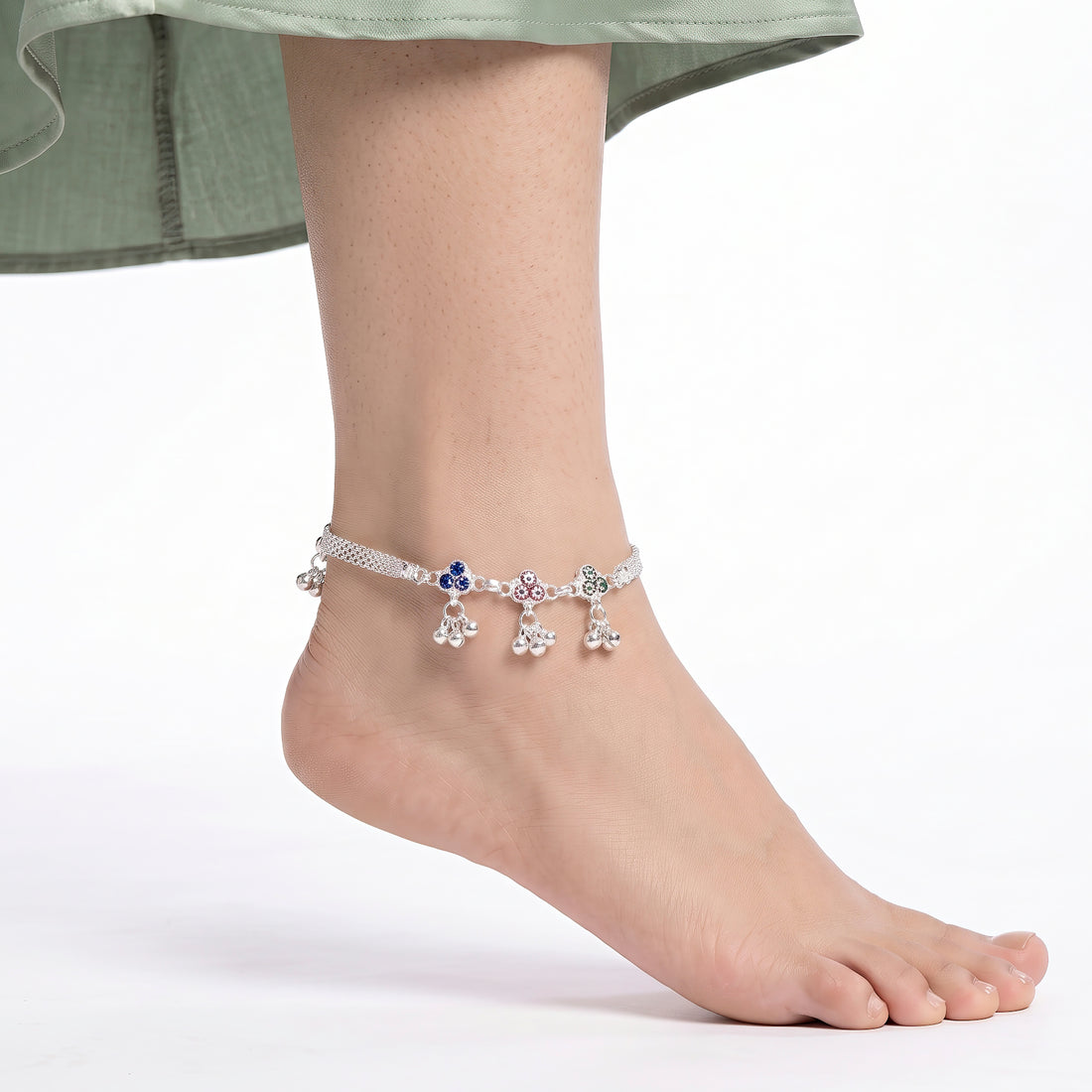 PRAO Anklet Anti-Tarnish Floral Ghungroo