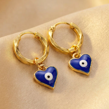 PRAO Earrings Anti-Tarnish Heart Evil Eye Hoops