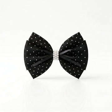 PRAO Hair Clip Black Polka Dot Bow With Pearl Center