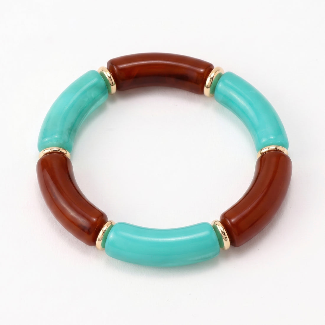 PRAO Bracelet Anti-Tarnish Tortoiseshell & Turquoise Tube Stretchable Bangle (Adjustable Size)