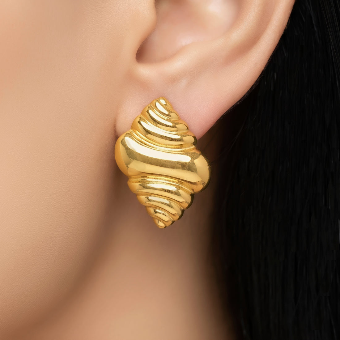 PRAO Earrings Anti-Tarnish Spiral Seashell Statement