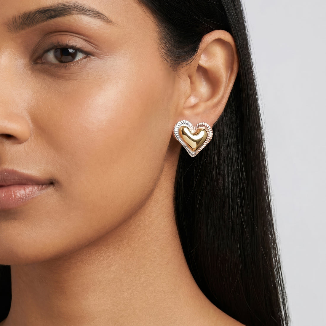 PRAO Earrings Anti-Tarnish Tri-Tone Heart Studs