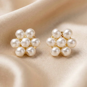 PRAO Earrings Anti-Tarnish Floral Pearl Studs