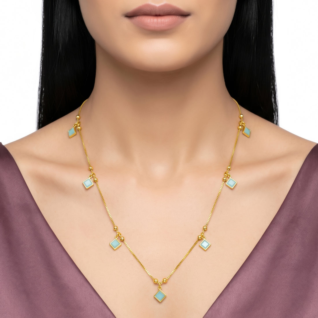 PRAO Necklace Anti-Tarnish Mint Green Charm Chain