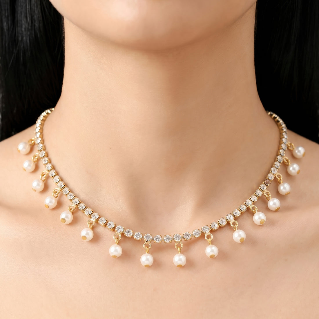 PRAO Necklace Anti-Tarnish Pearl Charm Tennis Chain