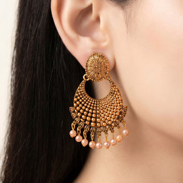 PRAO Earrings Anti-Tarnish Antique Pearl Drop Chandbali