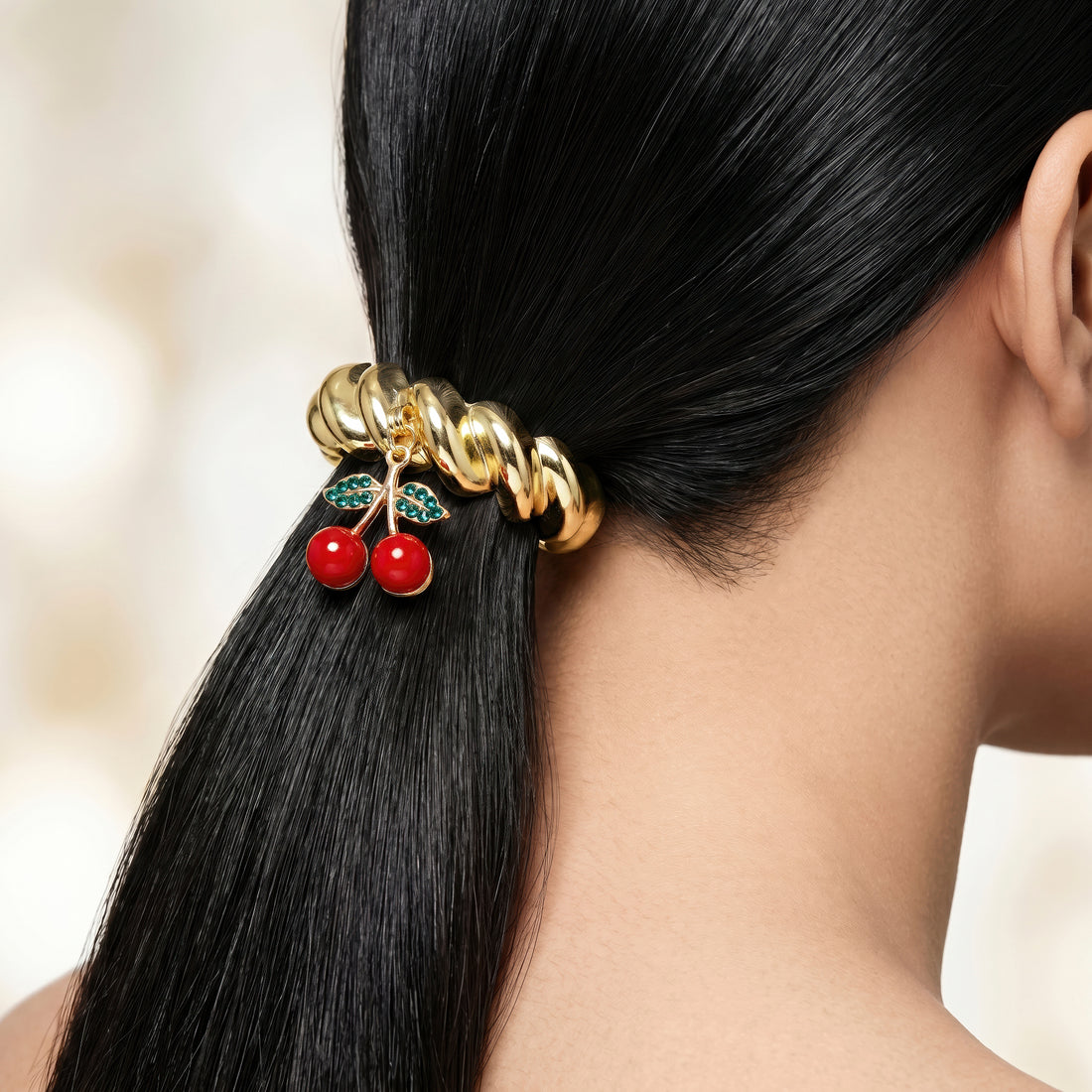 PRAO Hair Tie Anti-Tarnish Hair Rubber Band With Cherry Charm