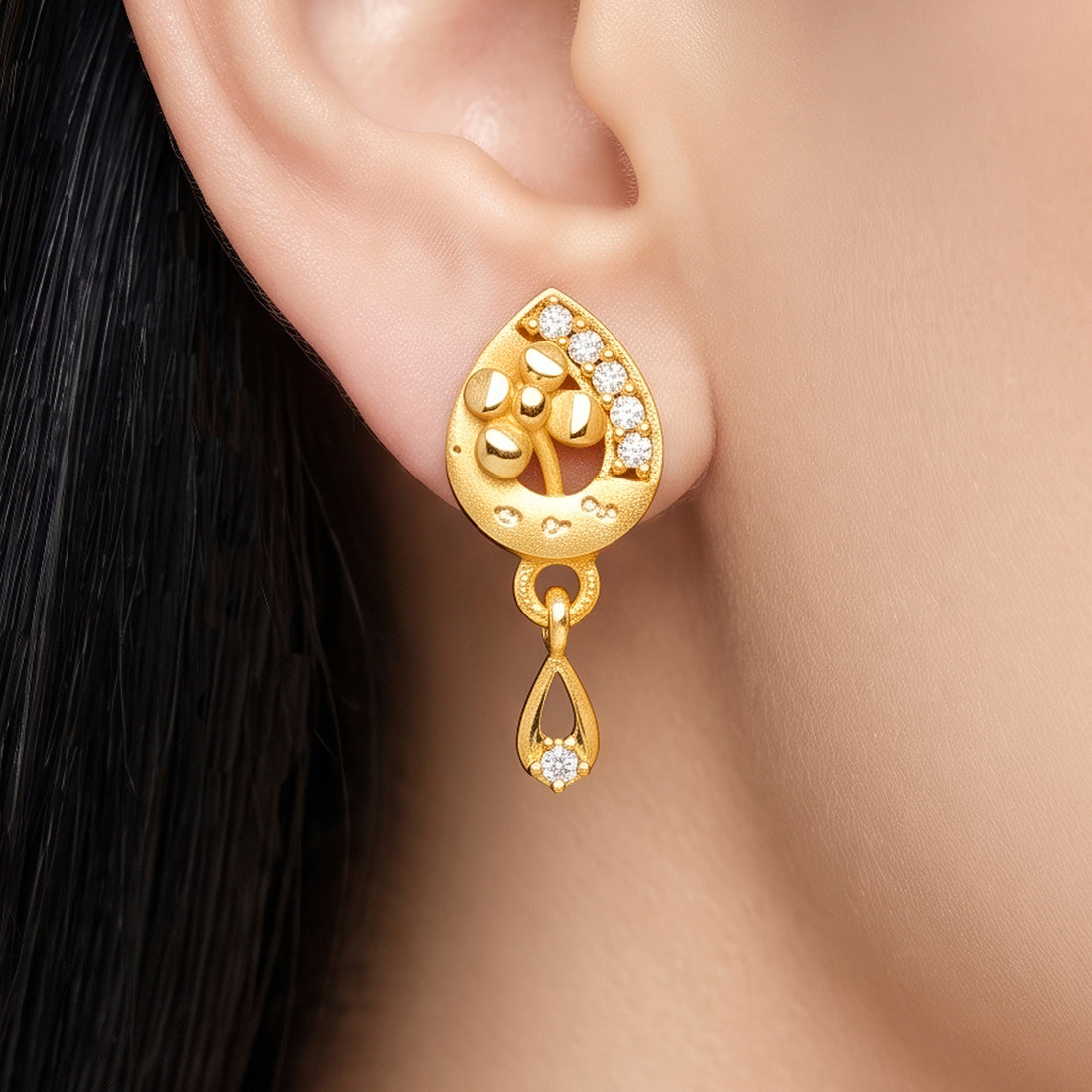 PRAO Earrings Anti-Tarnish Gold Teardrop Drop With Sparkling Stones