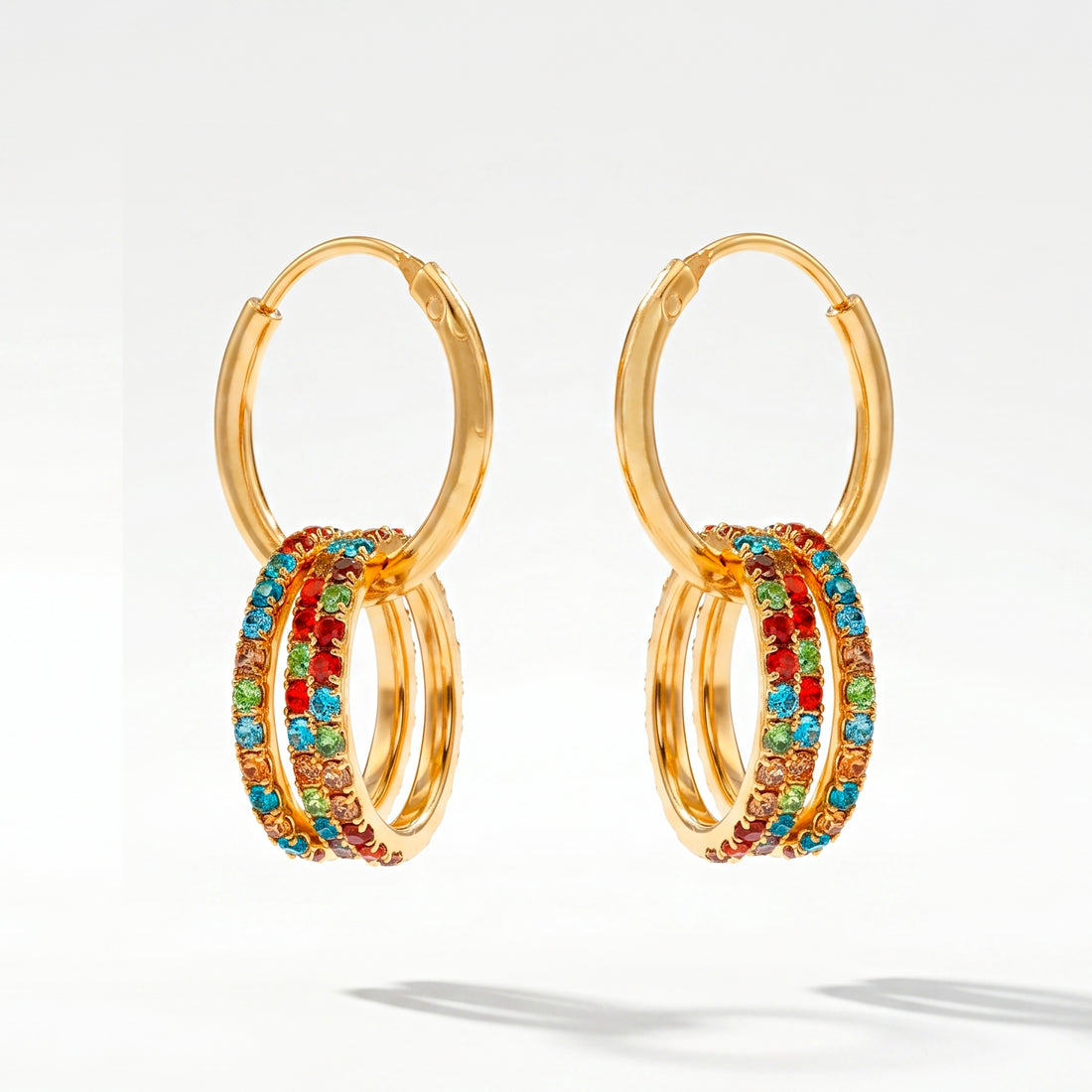 PRAO Earrings Anti-Tarnish Crystal Studded Multicoloured Six Rings With Hoops Set
