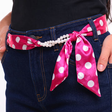 PRAO Necklace Cum Bracelet Cum Belt Premium Satin Scarf With Stretchable Pearl Set
