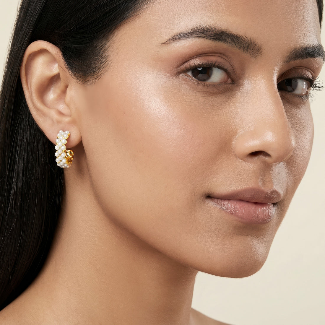 PRAO Earrings Anti-Tarnish Faux Pearl Mini Hoops