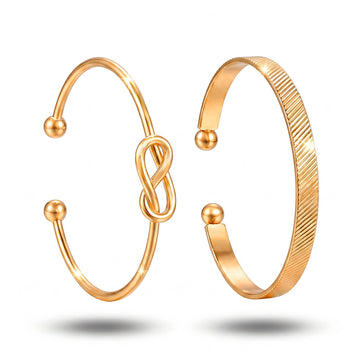 PRAO 2 Bracelets Anti-Tarnish Textured Knotted Bangle (Adjustable Size)