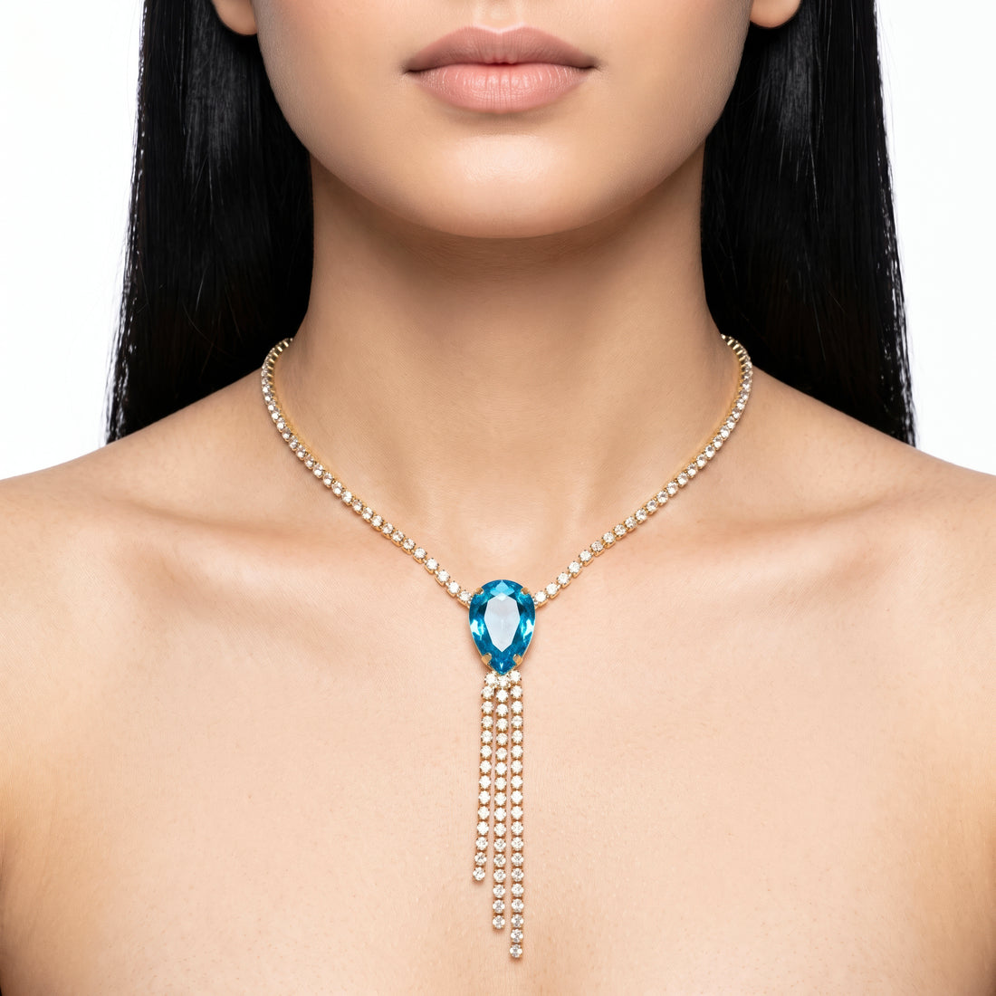 PRAO Necklace Anti-Tarnish Drop Crystal Rhinestone Tassel Chain