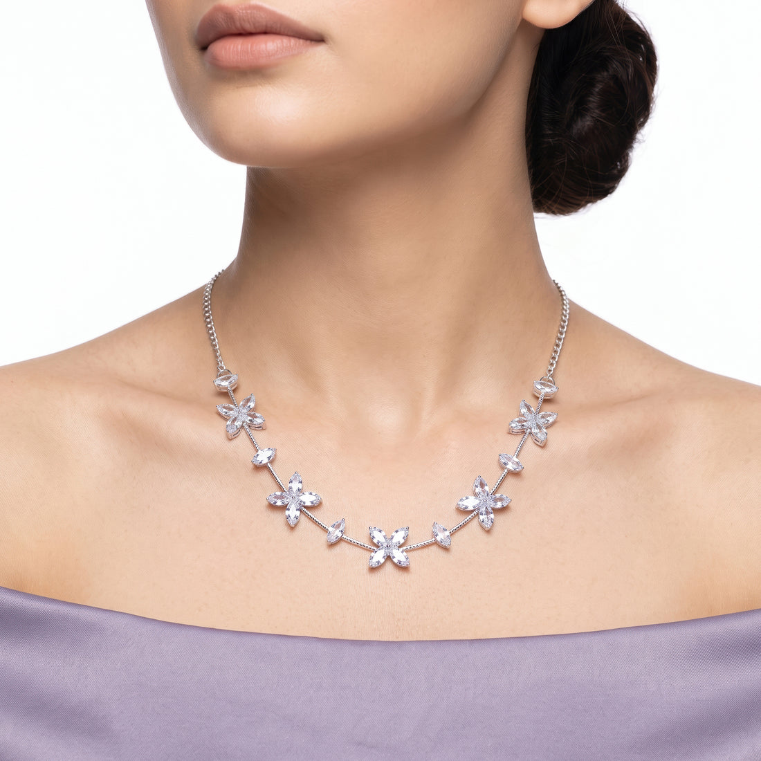 PRAO Necklace Anti-Tarnish Floral Marquise Crystal Chain