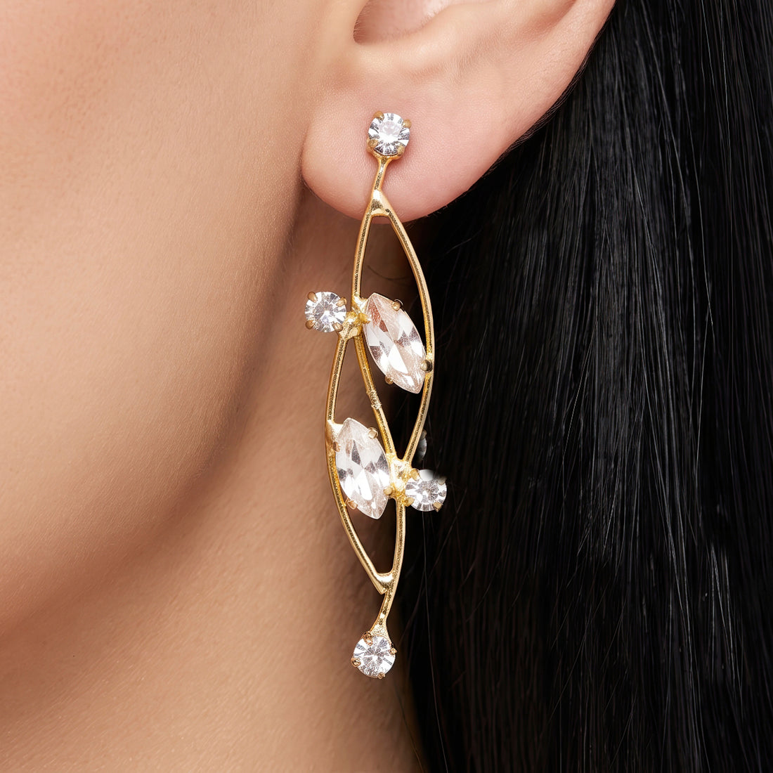 PRAO Earrings Anti-Tarnish Marquise Crystal Dangles