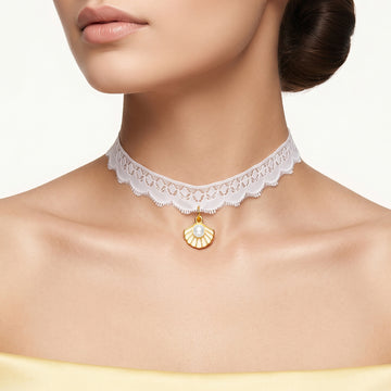 PRAO Necklace Anti-Tarnish Lace Seashell Pearl Choker
