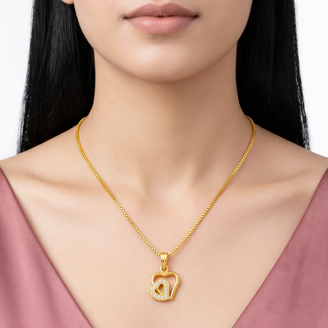 PRAO Necklace Anti-Tarnish Double Heart Chain