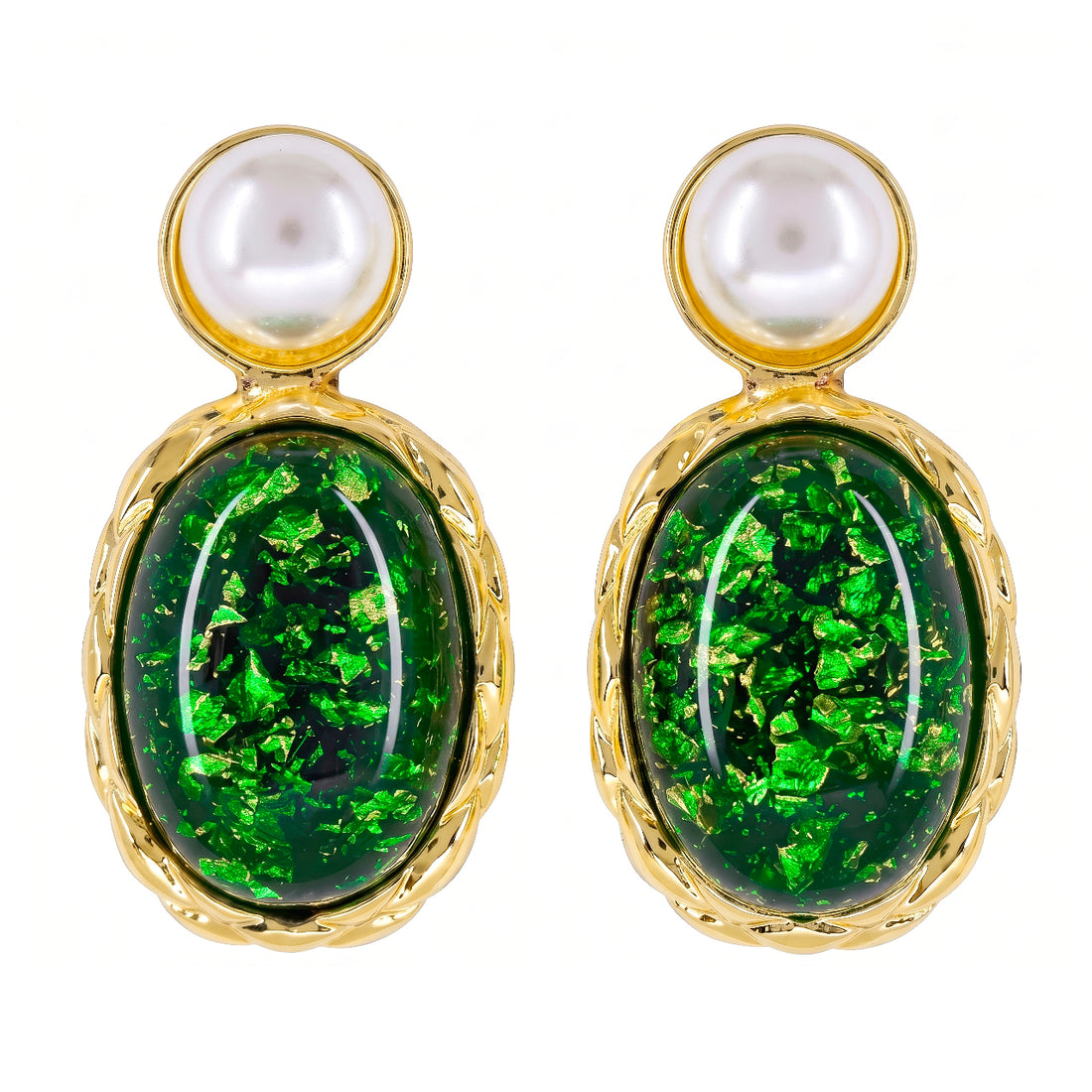 PRAO Earrings Anti-Tarnish Green Glitter Drops