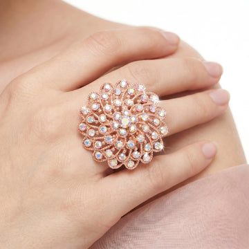 PRAO Ring Anti-Tarnish Sunburst Crystal Filigree (Adjustable Size)