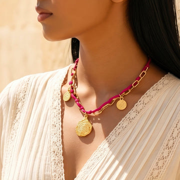 PRAO Necklace Anti-Tarnish Golden Coin Pendant Cord