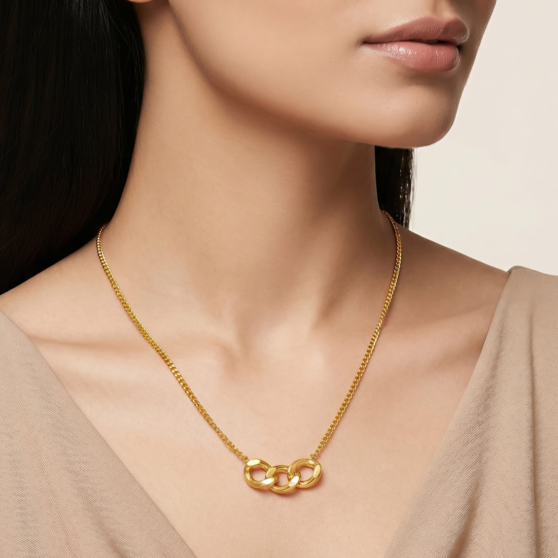 PRAO Necklace Anti-Tarnish Curb Chain Minimalist Pendant