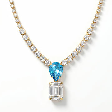 PRAO Necklace Anti-Tarnish Aquamarine Crystals Studded Statement Set