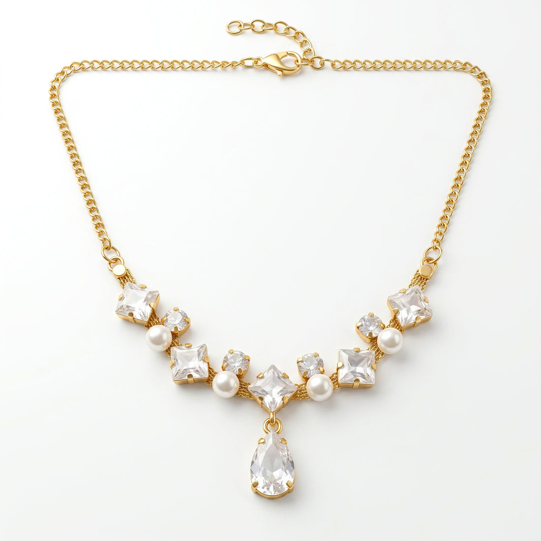 PRAO Necklace Anti-Tarnish Crystal Pearl Statement