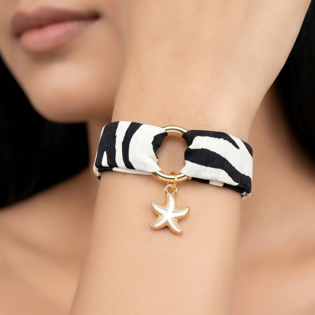 PRAO Bracelet Anti-Tarnish Zebra-Print Fabric Starfish (Adjustable Size)