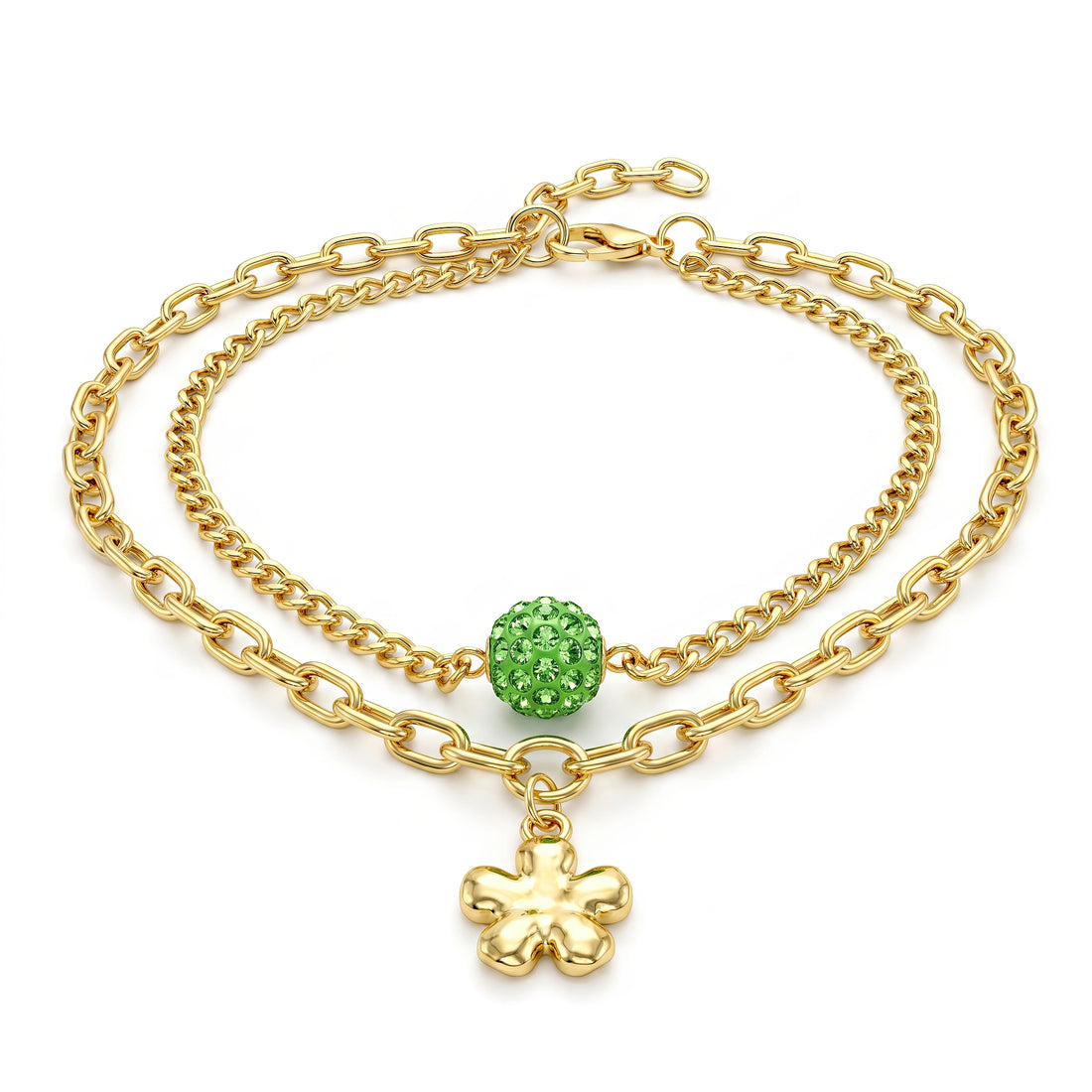 PRAO Anklet Anti-Tarnish Layered Flower Charms