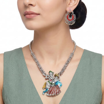 PRAO Necklace Anti-Tarnish Radha Krishna Oxidized Set With Earrings