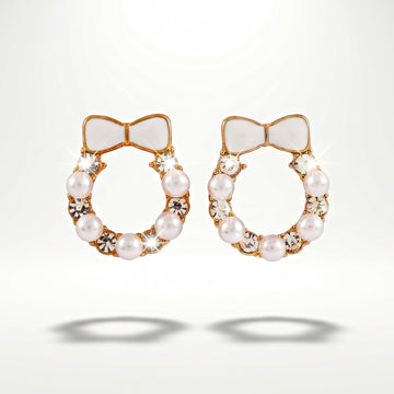 PRAO Earrings Anti-Tarnish Wreath Mini Studs With White Enamel & Faux Pearl