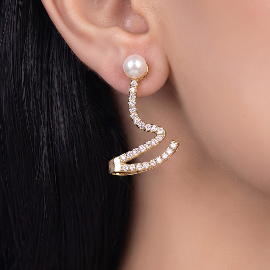 PRAO Earrings Anti-Tarnish Pearl Crystal Ear Jacket