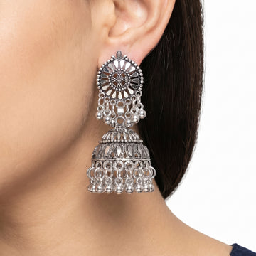 PRAO Earrings Anti-Tarnish Jhumka Earrings Sunburst Floral Drops