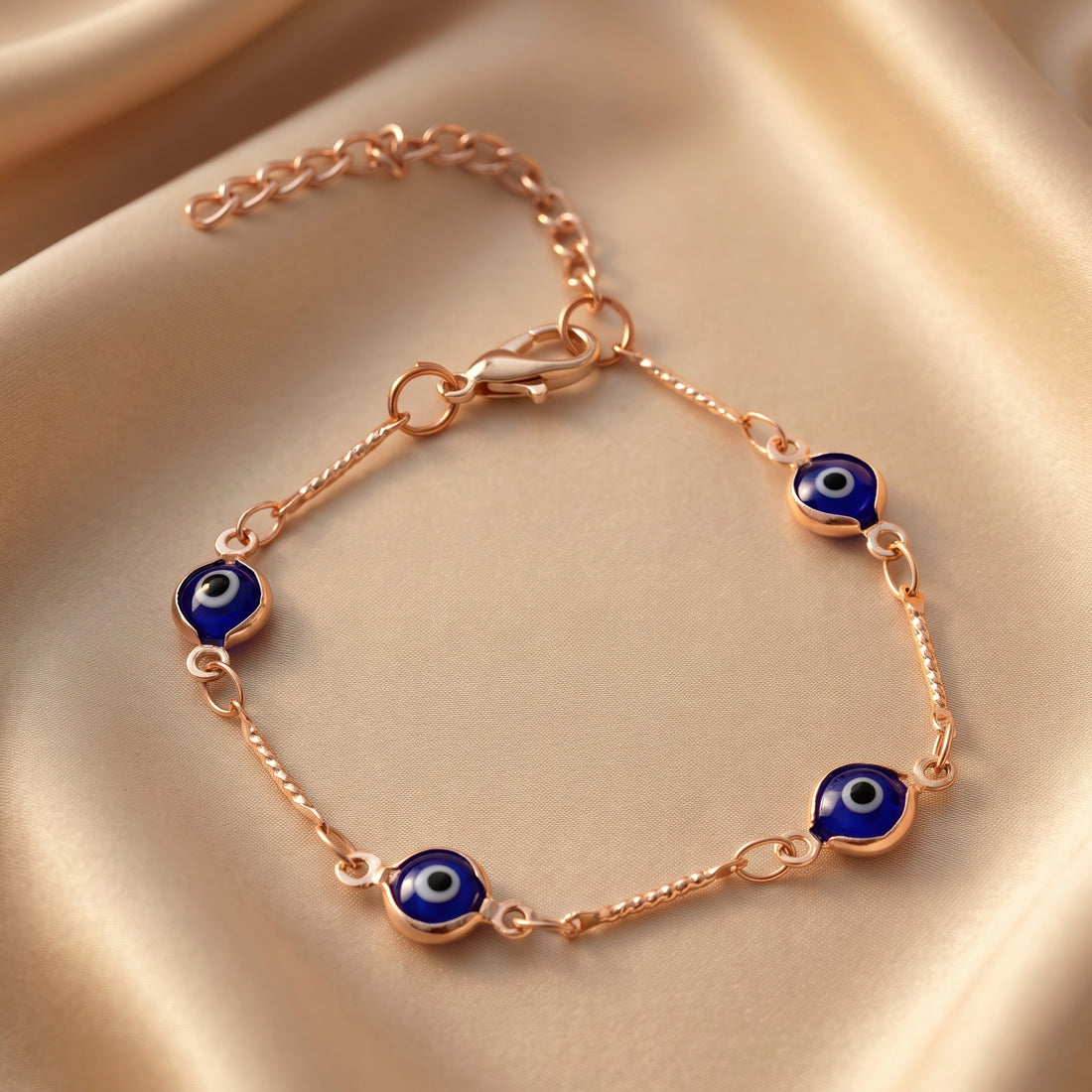 PRAO Bracelet Anti-Tarnish Chain With Four Blue Evil Eye Charms (Adjustable Size)
