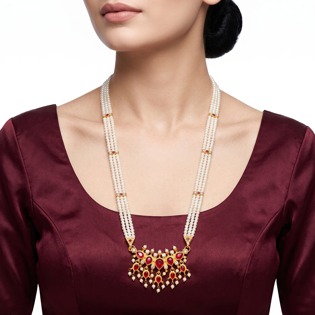 PRAO Necklace Anti-Tarnish Ruby Pearl Pendant