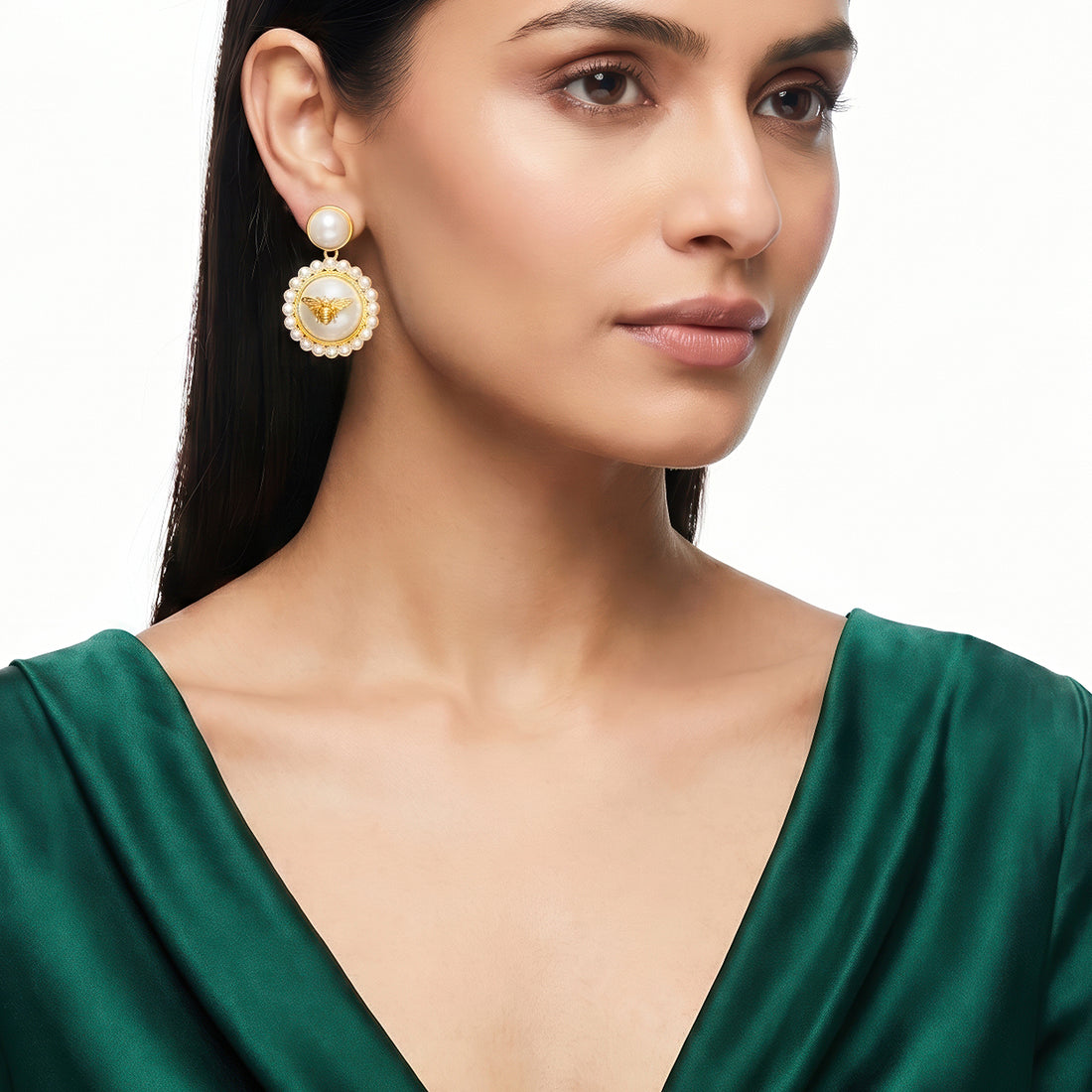 PRAO Earrings Anti-Tarnish Bee Pearl Halo Studs