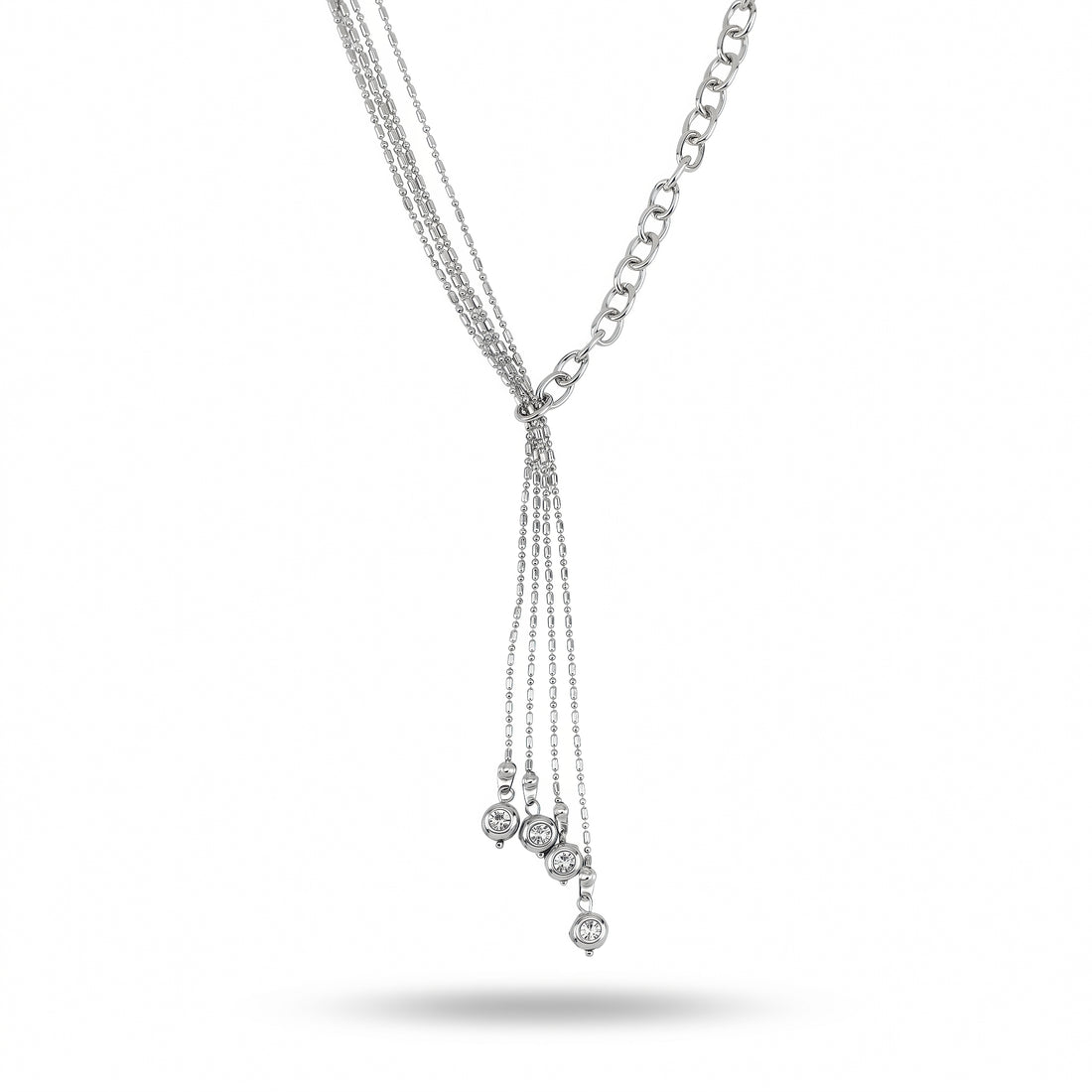 PRAO Necklace Anti-Tarnish Silver Capsule Chain Y-Shape With Crystal Highlights