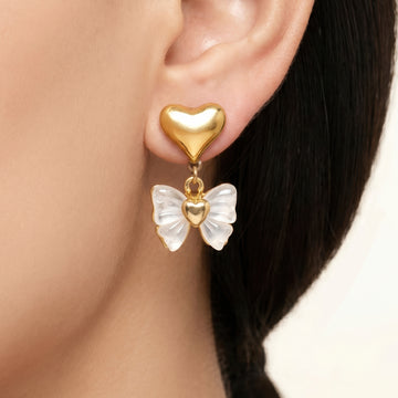 PRAO Earrings Anti-Tarnish Puffy Heart Bow Drop