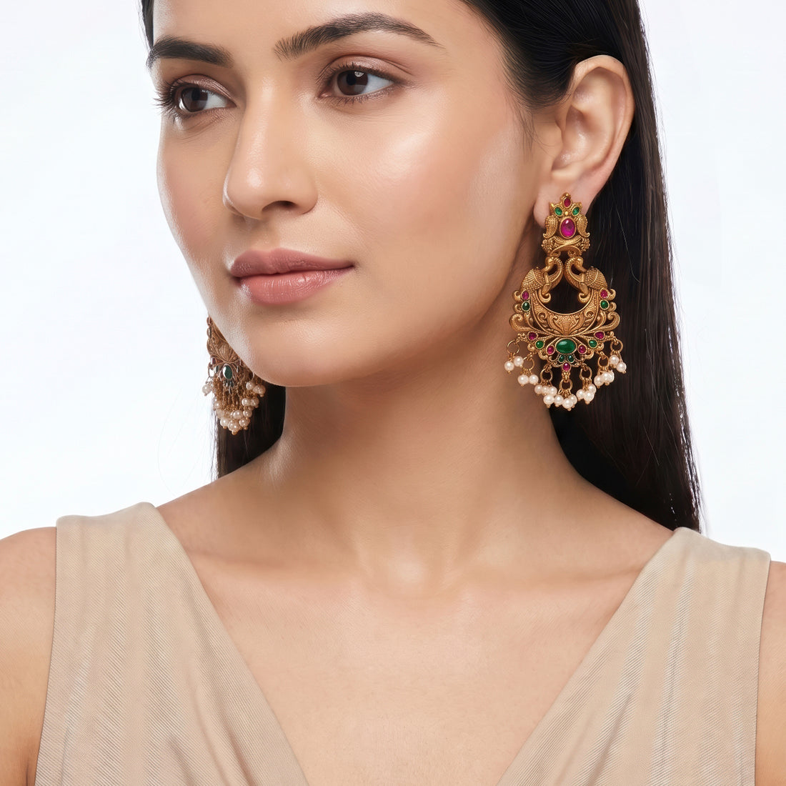 PRAO Earrings Anti-Tarnish Antique Peacock Jhumka