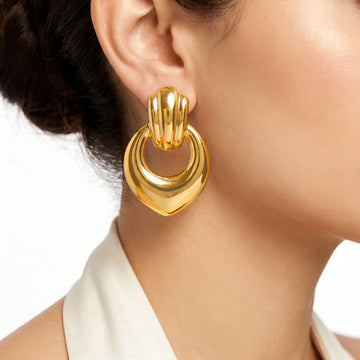 PRAO Earrings Anti-Tarnish Door Knocker With Fan Post And Teardrop Shape
