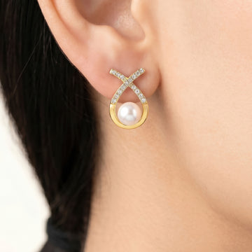 PRAO Earrings Anti-Tarnish Ribbon Crystal Pearl