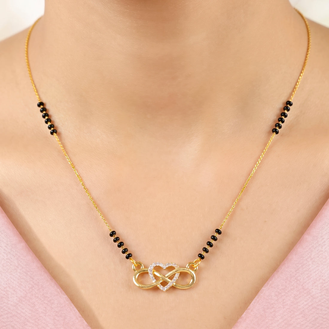 PRAO Necklace Anti-Tarnish Heart Infinity Pendant Mangalsutra
