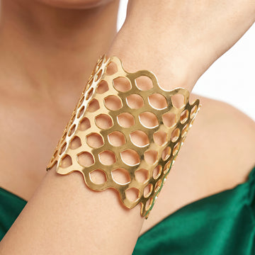 PRAO Bracelet Anti-Tarnish Honeycomb Architectural Cuff (Adjustable Size)