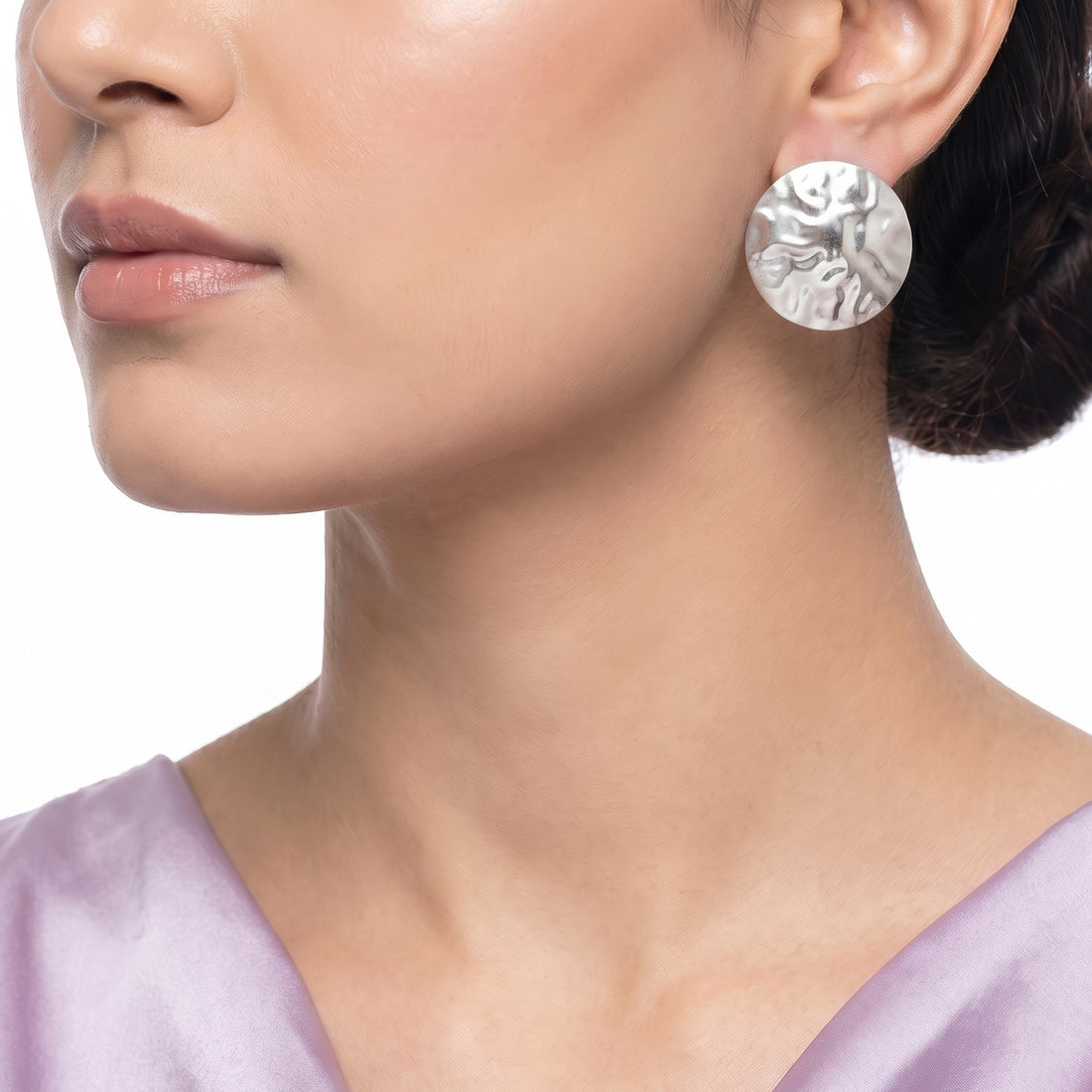 PRAO Earrings Anti-Tarnish Hammered Coin Silver-Plated Statement