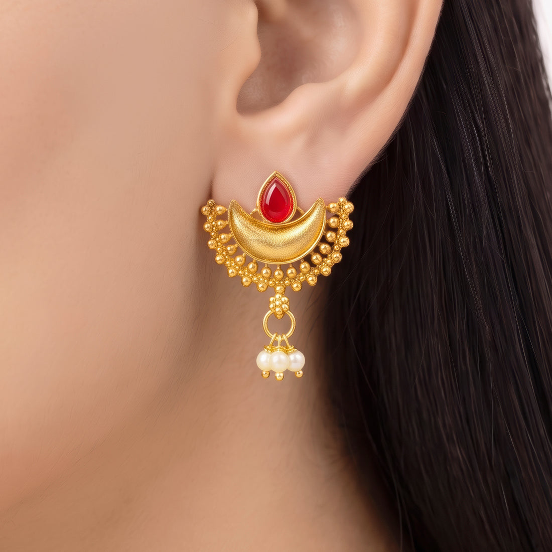 PRAO Earrings Anti-Tarnish Crescent Moon Studs