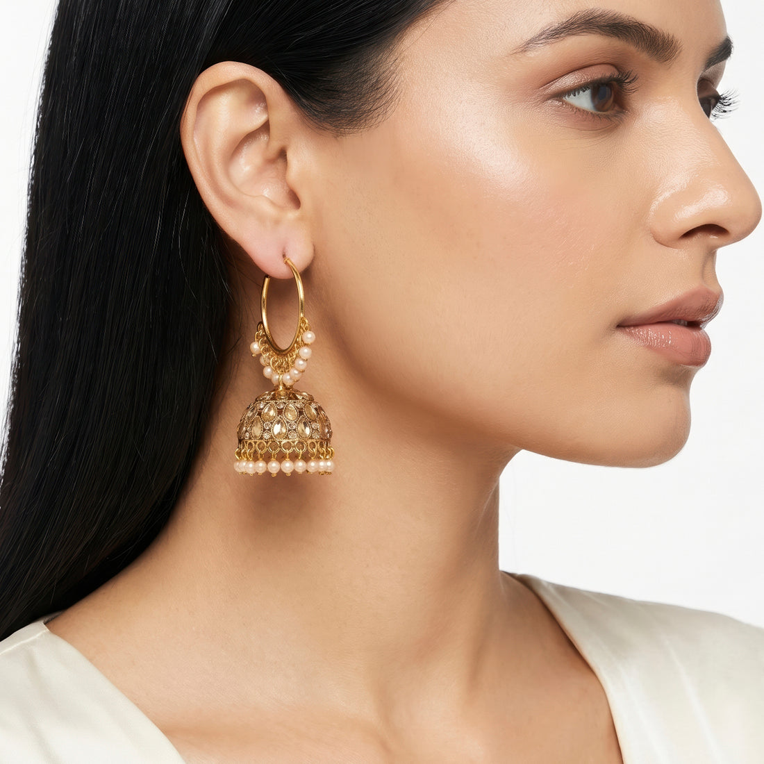 PRAO Earrings Anti-Tarnish Hoop Jhumki Pearl