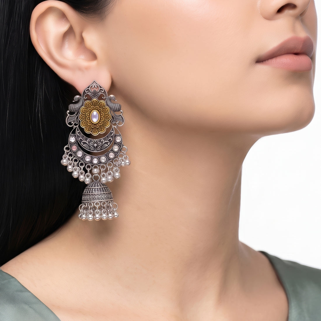 PRAO Earrings Anti-Tarnish Peacock Chandbali Dangles