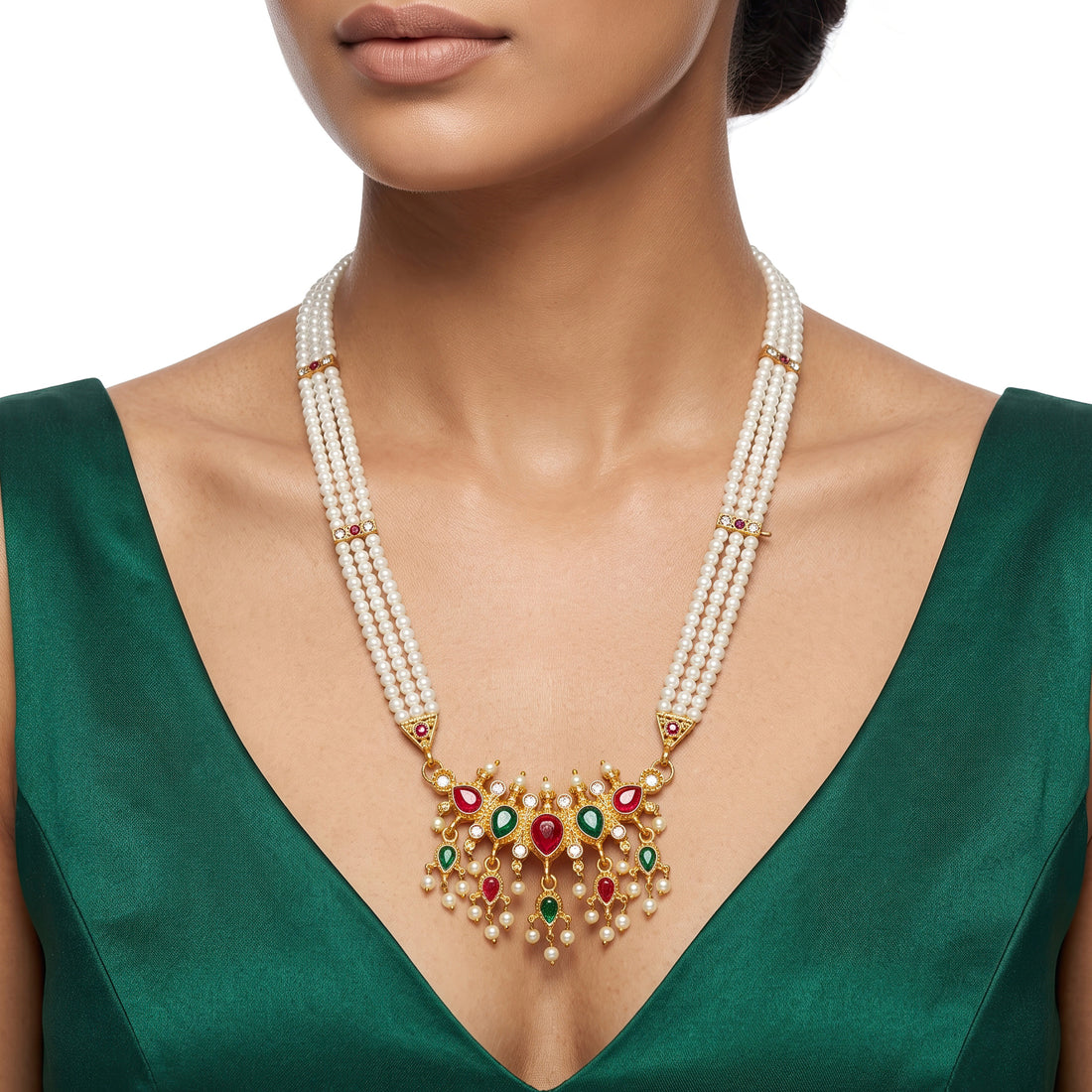 PRAO Necklace Anti-Tarnish Pink Green Pearl