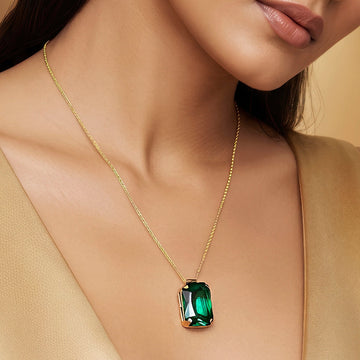 PRAO Necklace Anti-Tarnish Emerald Crystal Pendant